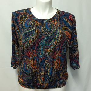 Alfani Blue Red Paisley Print Stretch Blouse